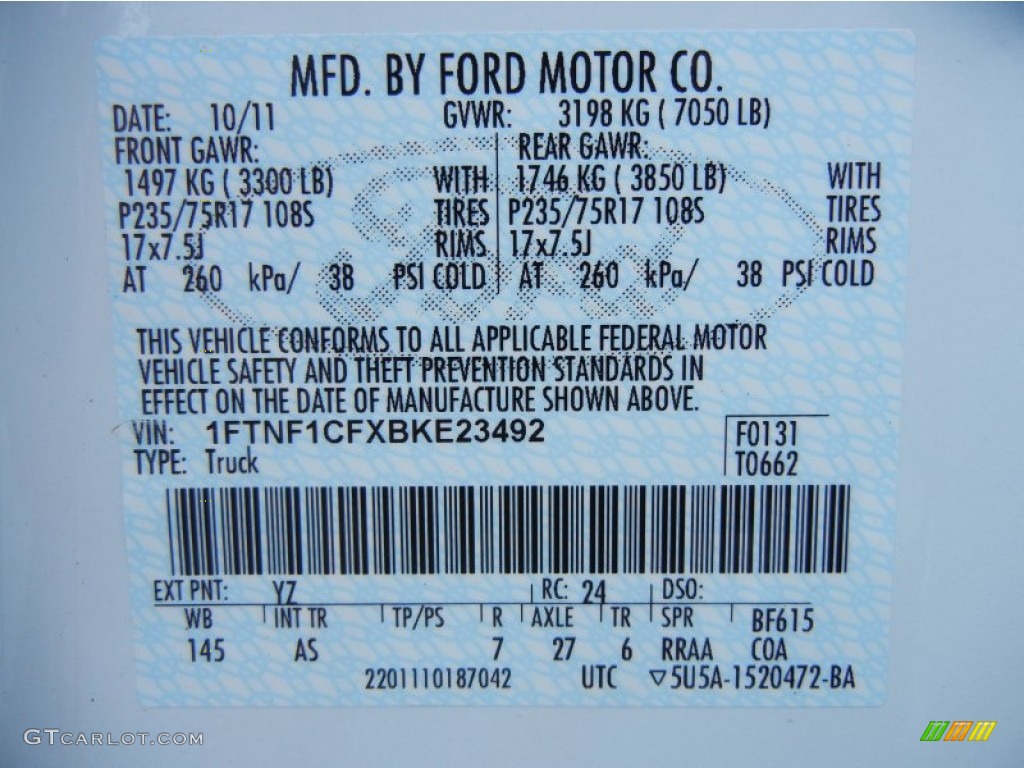 2011 F150 Color Code YZ for Oxford White Photo #56310219