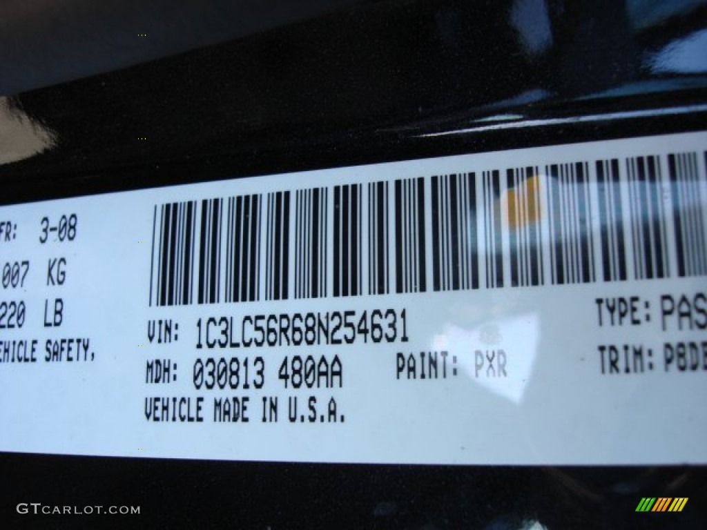 2008 Sebring Color Code PXR for Brilliant Black Crystal Pearl Photo #56315474