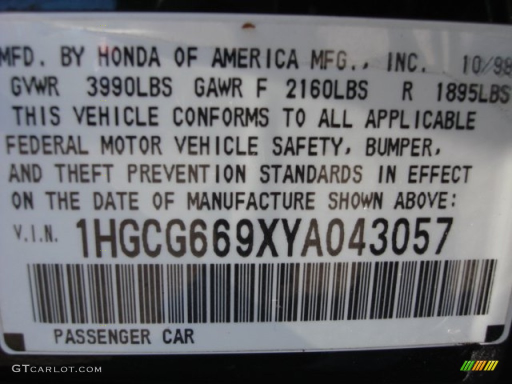 2000 Honda Accord SE Sedan Info Tag Photos