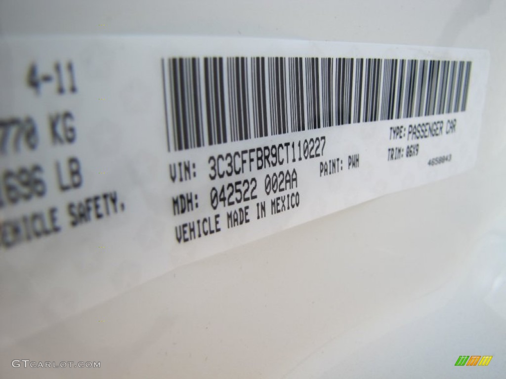 2012 500 Color Code PWH for Bianco Perla (Pearl White) Photo #56322982