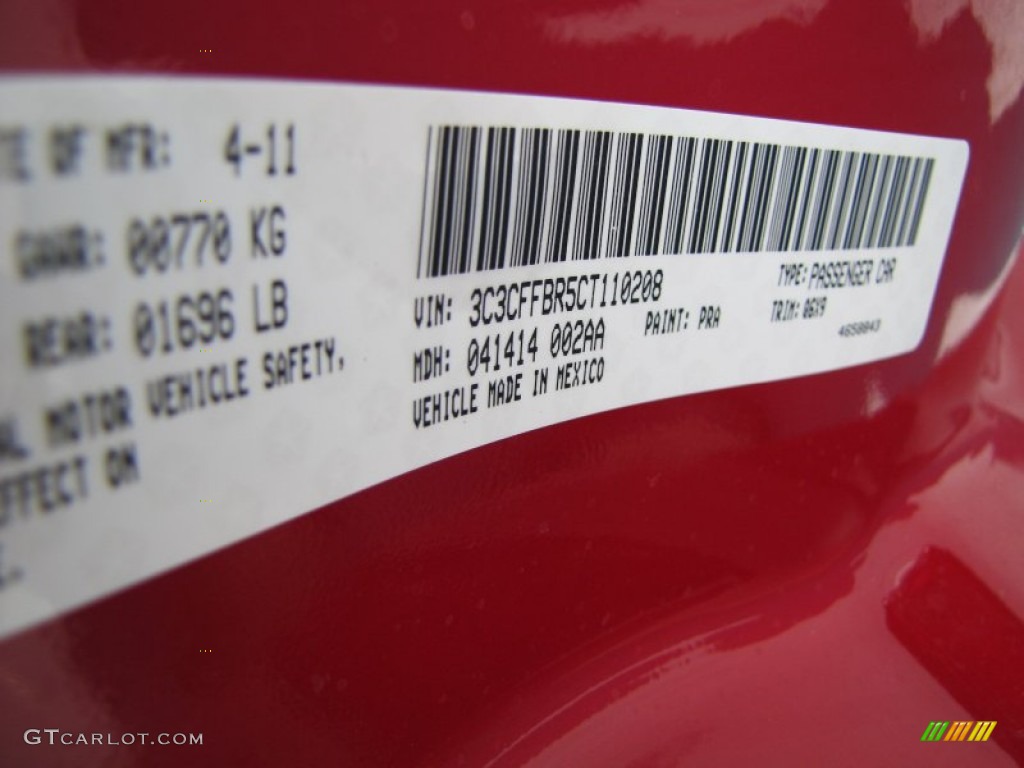 2012 500 Color Code PRA for Rosso Brillante (Red) Photo #56323898