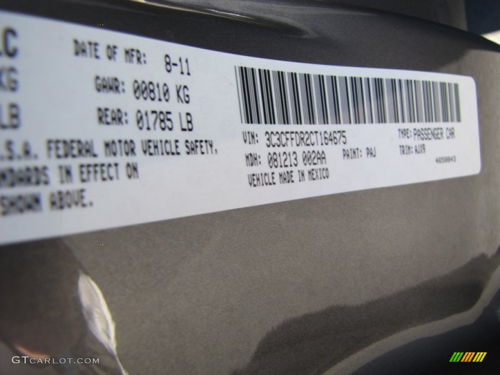 2012 500 Color Code PAJ for Grigio (Grey) Photo #56324591