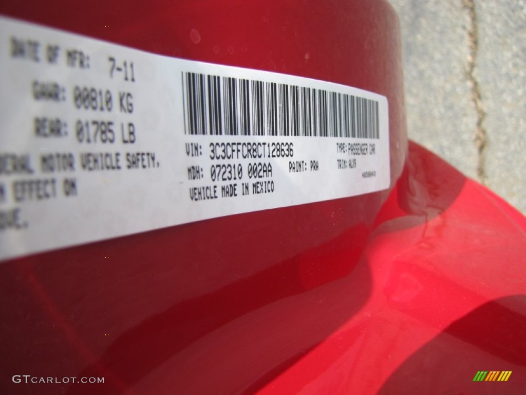 2012 500 Color Code PRA for Rosso Brillante (Red) Photo #56325059