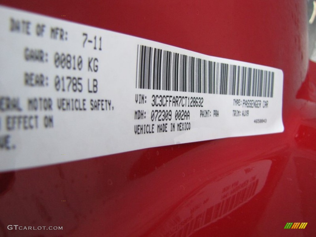 2012 500 Color Code PRA for Rosso Brillante (Red) Photo #56325176