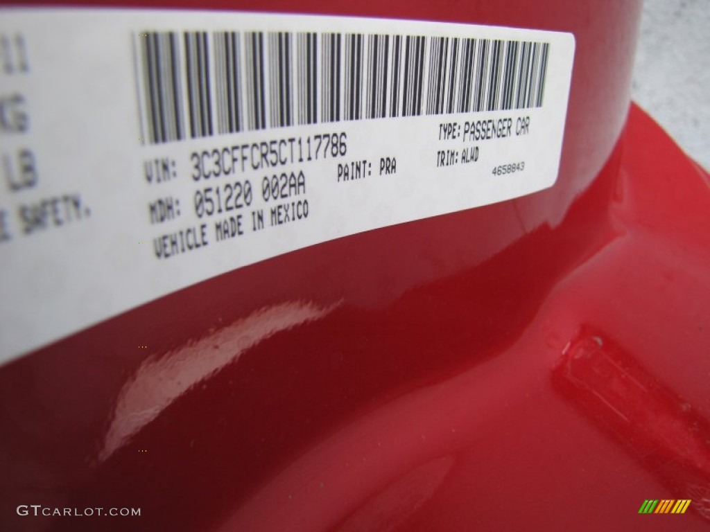 2012 500 Color Code PRA for Rosso Brillante (Red) Photo #56329212