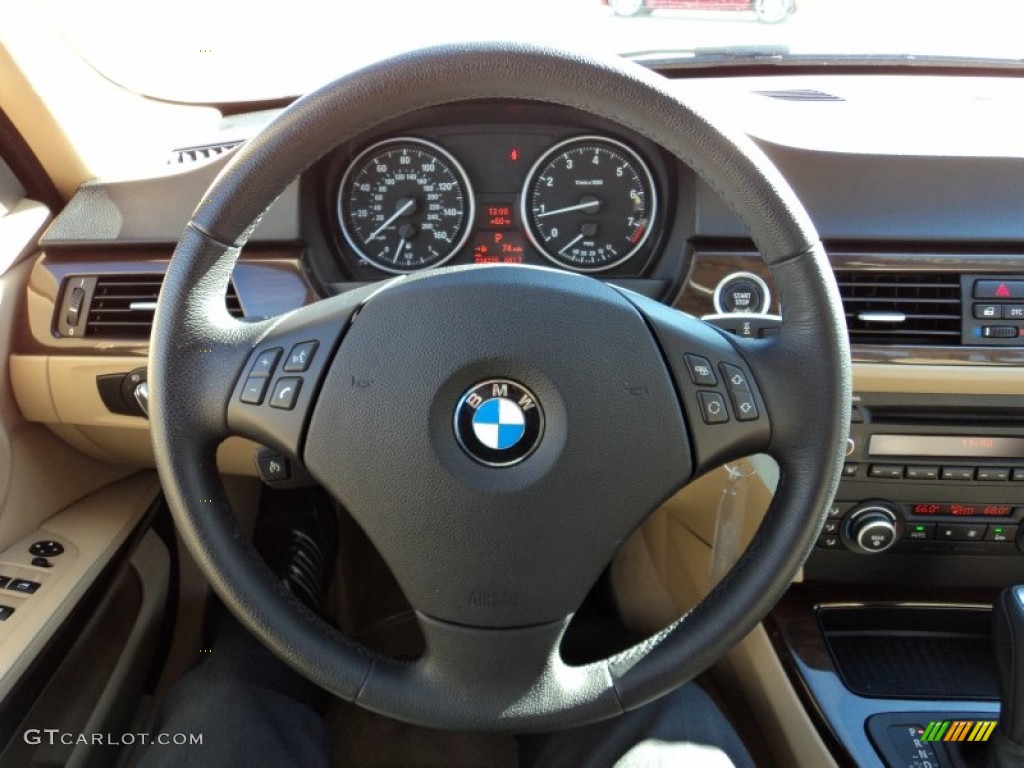 2010 BMW 3 Series 328i Sedan Beige Steering Wheel Photo #56332995