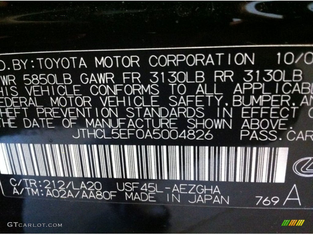 2010 LS Color Code 212 for Obsidian Black Photo #56339010