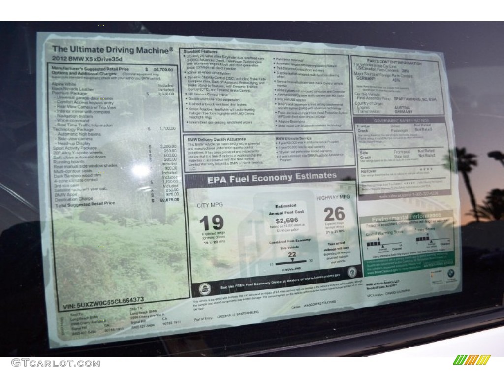2012 BMW X5 xDrive35d Window Sticker Photo #56342410