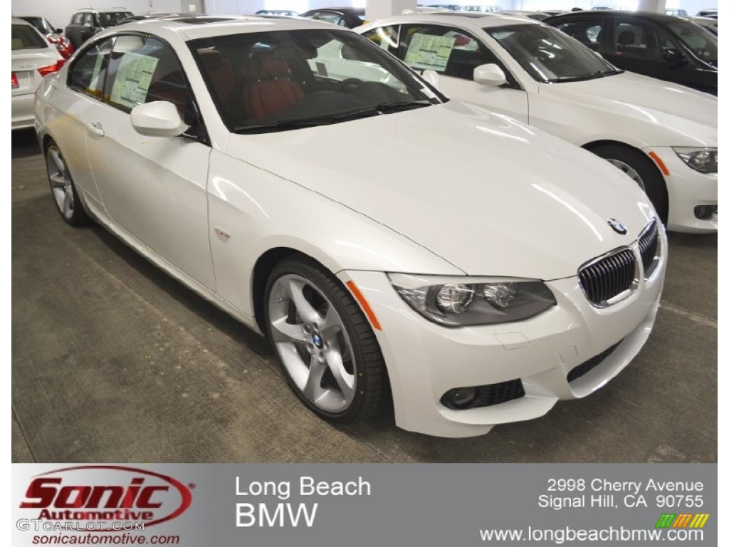 2012 3 Series 335i Coupe - Mineral White Metallic / Coral Red/Black photo #1