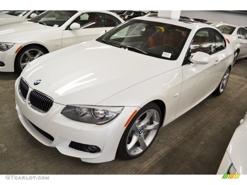 2012 3 Series 335i Coupe - Mineral White Metallic / Coral Red/Black photo #9