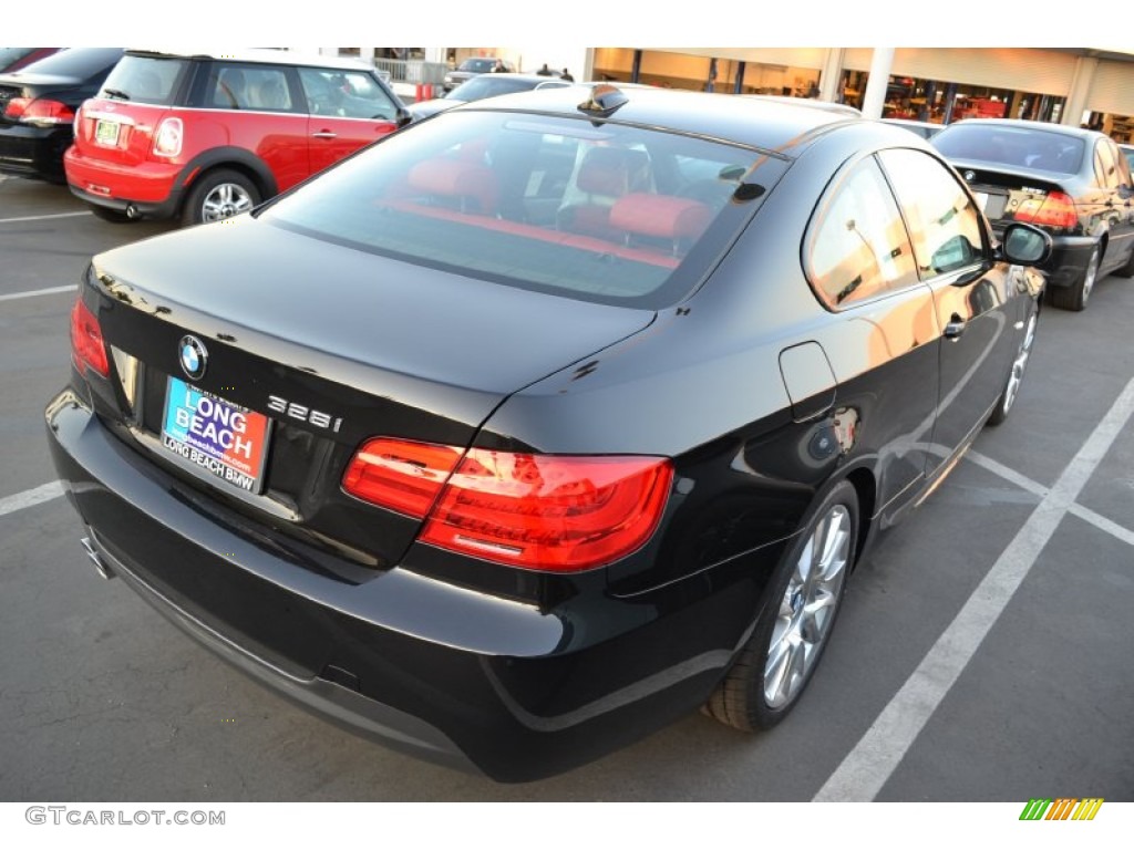 2012 3 Series 328i Coupe - Black Sapphire Metallic / Coral Red/Black photo #3