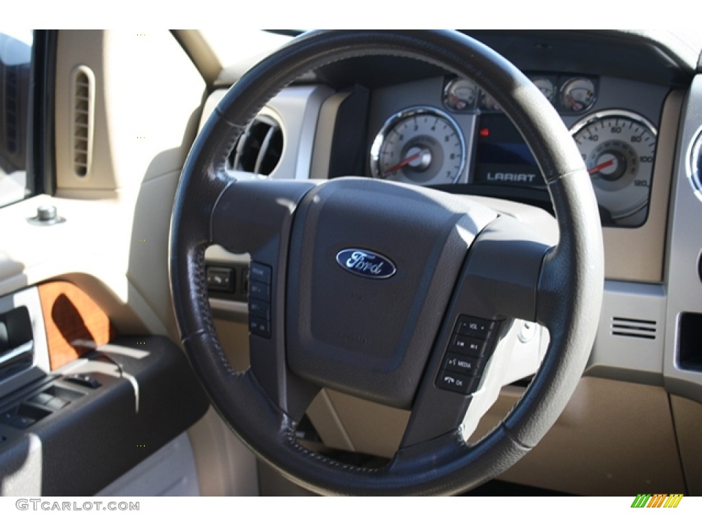 2009 Ford F150 Lariat SuperCab 4x4 Camel/Tan Steering Wheel Photo #56342884