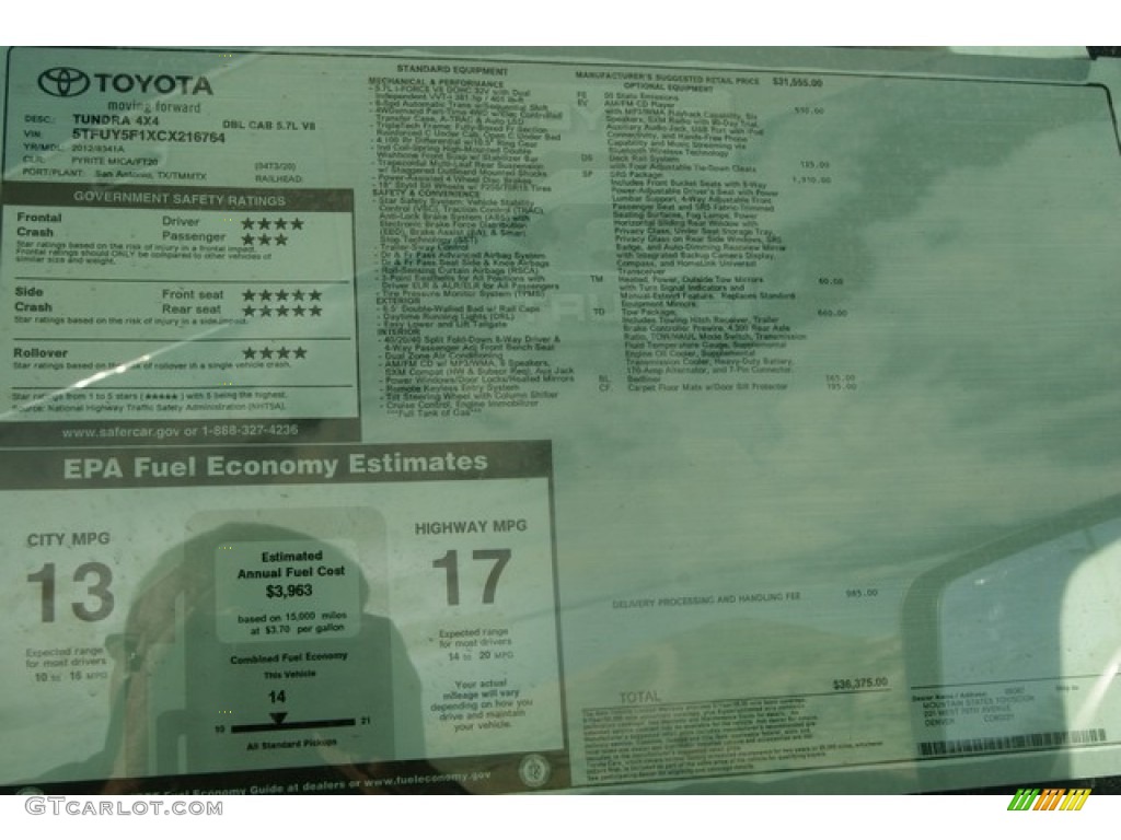 2012 Tundra SR5 Double Cab 4x4 - Pyrite Mica / Black photo #14