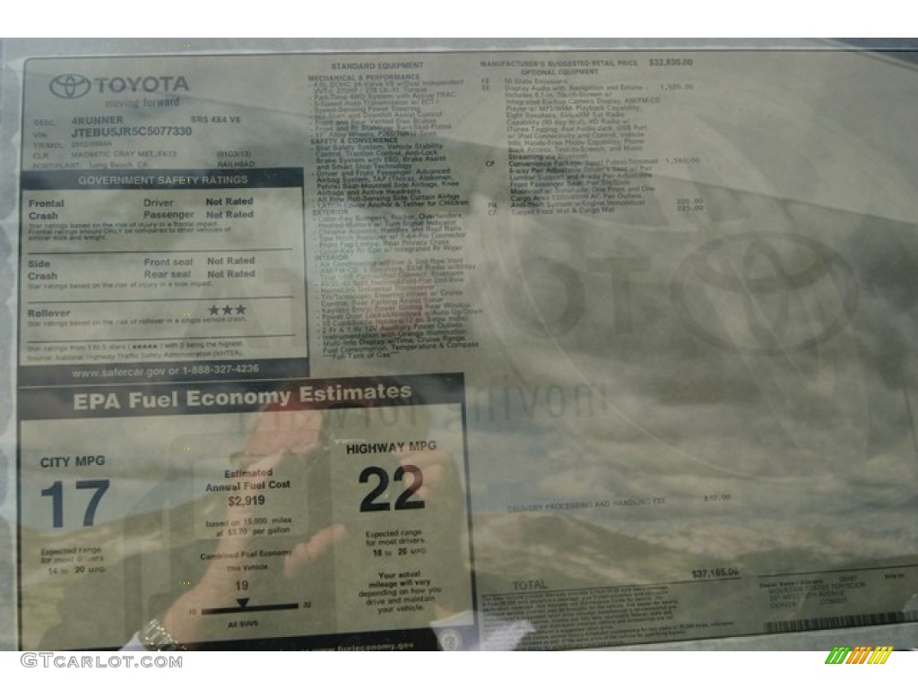2012 Toyota 4Runner SR5 4x4 Window Sticker Photo #56345536