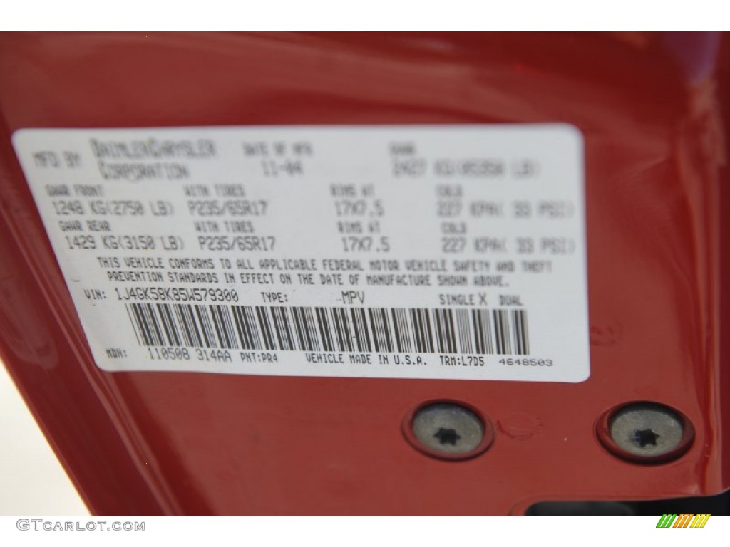 2005 Liberty Color Code PR4 for Flame Red Photo #56352509