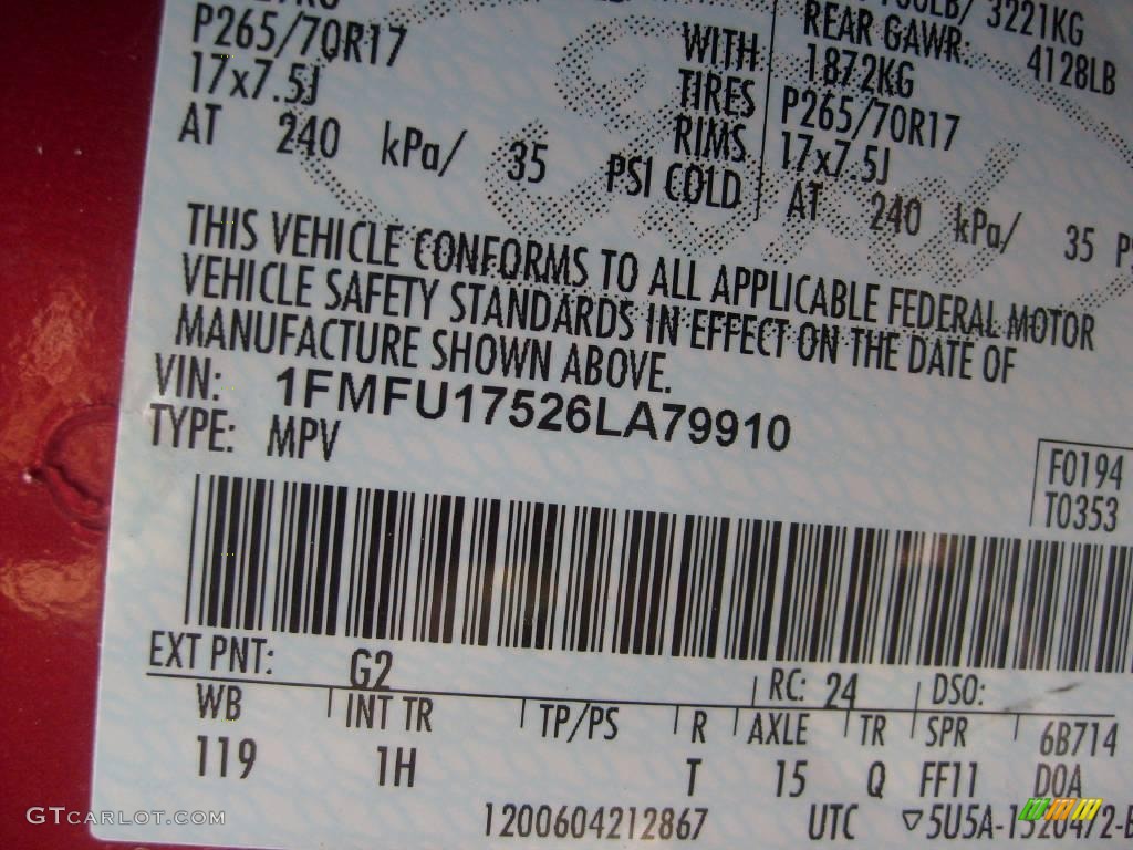 2006 Expedition Color Code G2 for Redfire Metallic Photo #5635442