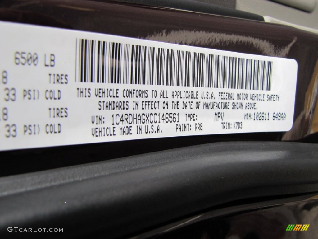 2012 Durango Color Code PR8 for Deep Molten Red Pearl Photo #56355469