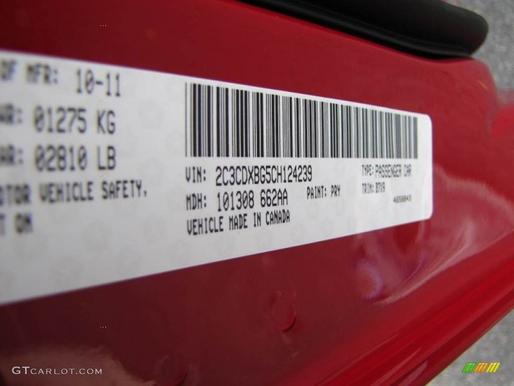 2012 Charger Color Code PRY for Redline 3-Coat Pearl Photo #56356321
