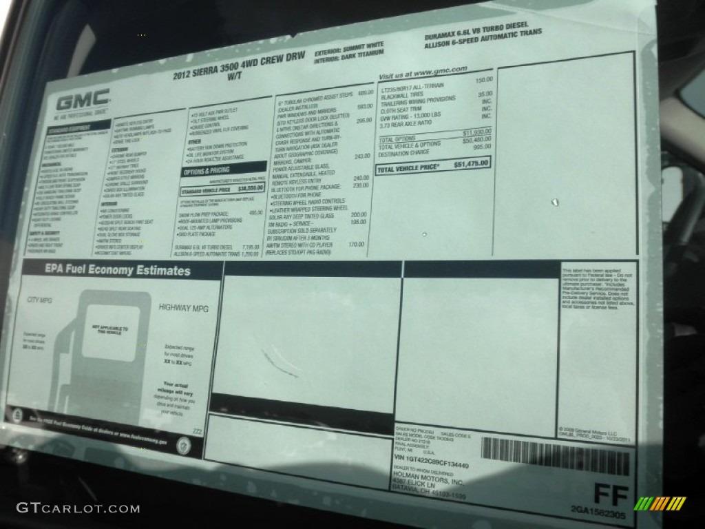 2012 GMC Sierra 3500HD Crew Cab 4x4 Dually Window Sticker Photo #56356354