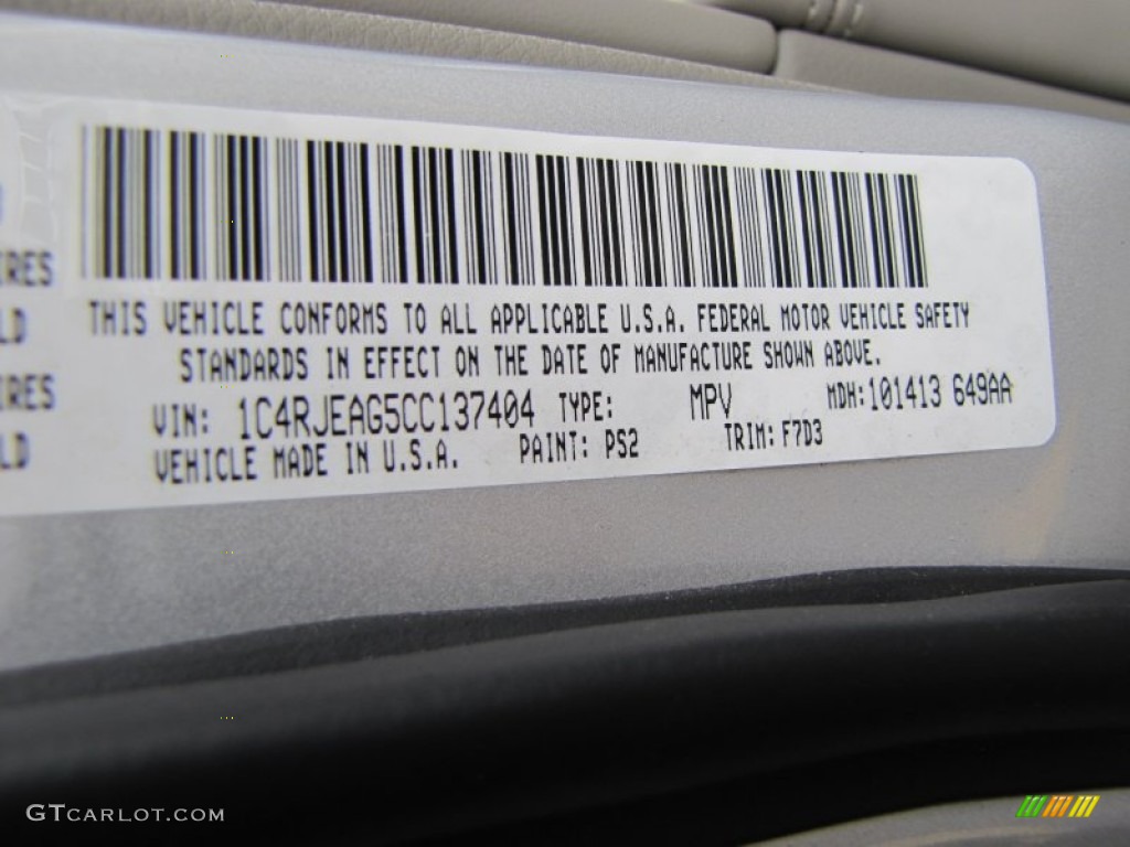 2012 Grand Cherokee Color Code PS2 for Bright Silver Metallic Photo #56356786