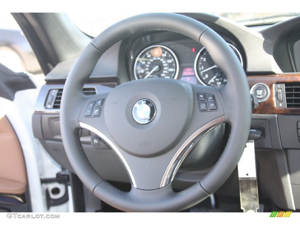 2012 BMW 3 Series 328i Convertible Saddle Brown Steering Wheel Photo #56358862