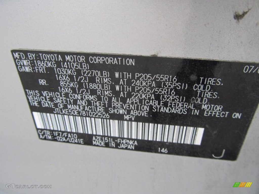 2008 xB Color Code 1F7 for Classic Silver Metallic Photo #56362209