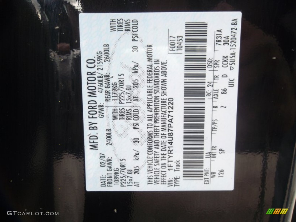 2007 Ranger Color Code UA for Black Photo #56364154