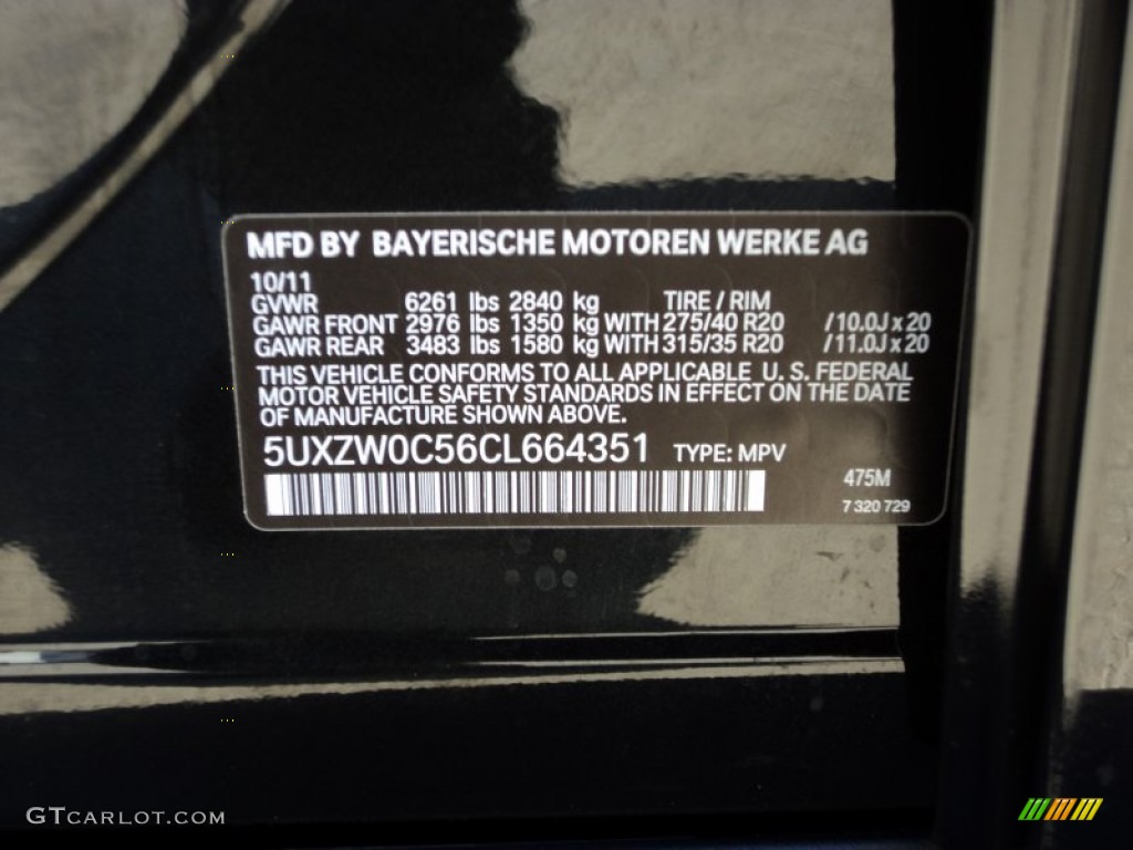 2012 BMW X5 xDrive35d Info Tag Photo #56370910