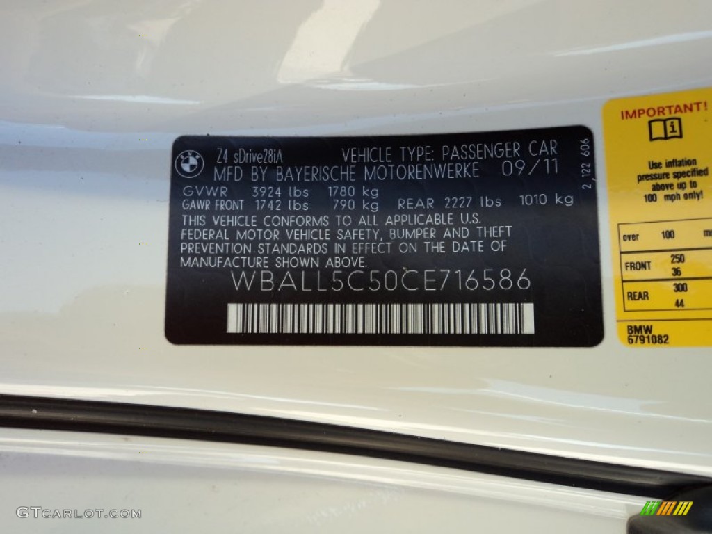 2012 BMW Z4 sDrive28i Info Tag Photo #56371651