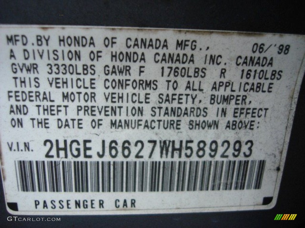 1998 Honda Civic DX Sedan Info Tag Photo #56374585
