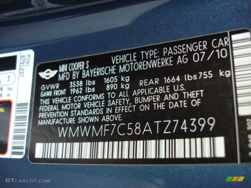 2010 Cooper S Hardtop - Horizon Blue Metallic / Grey/Carbon Black photo #21