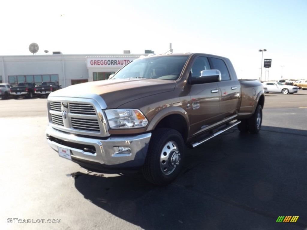 2012 Ram 3500 HD Laramie Longhorn Mega Cab 4x4 Dually - Saddle Brown Pearl / Light Pebble Beige/Bark Brown photo #1
