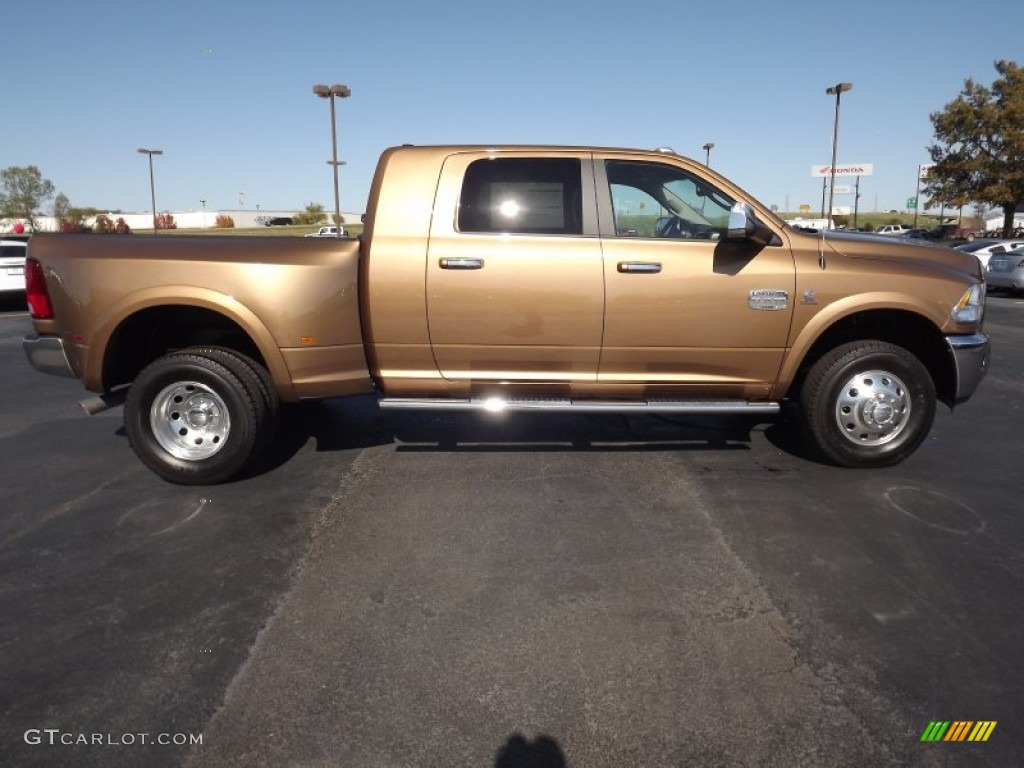 Saddle Brown Pearl 2012 Dodge Ram 3500 HD Laramie Longhorn Mega Cab 4x4 Dually Exterior Photo #56375371