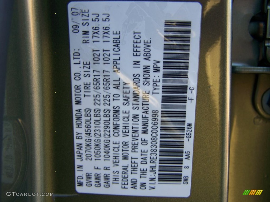 2008 CR-V LX - Green Tea Metallic / Ivory photo #46