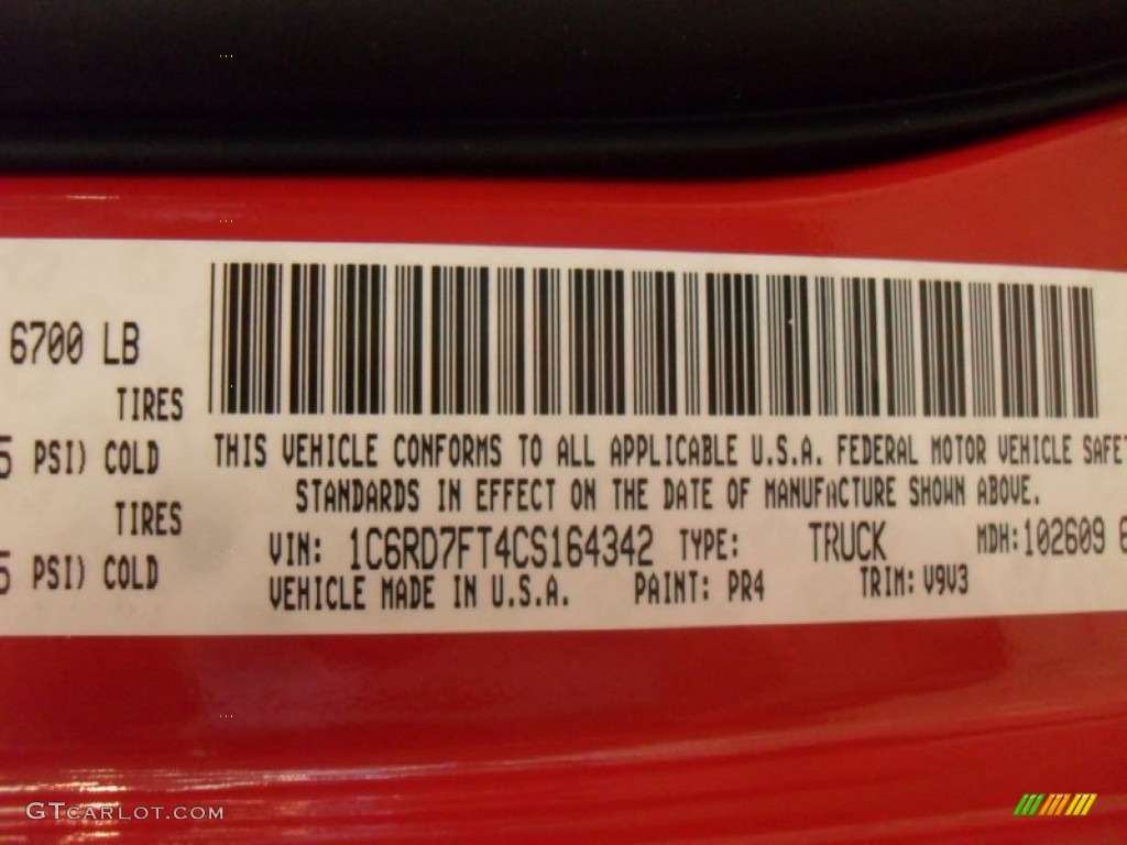 2012 Ram 1500 Color Code PR4 for Flame Red Photo #56383117