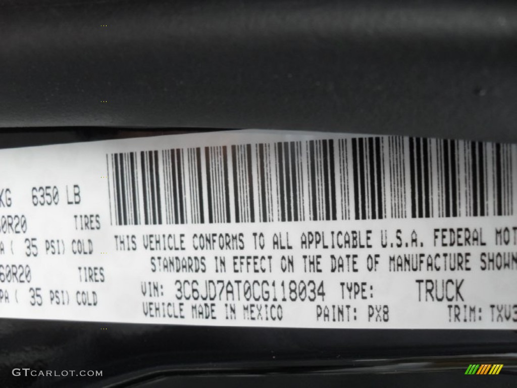 2012 Ram 1500 Color Code PX8 for Black Photo #56383360
