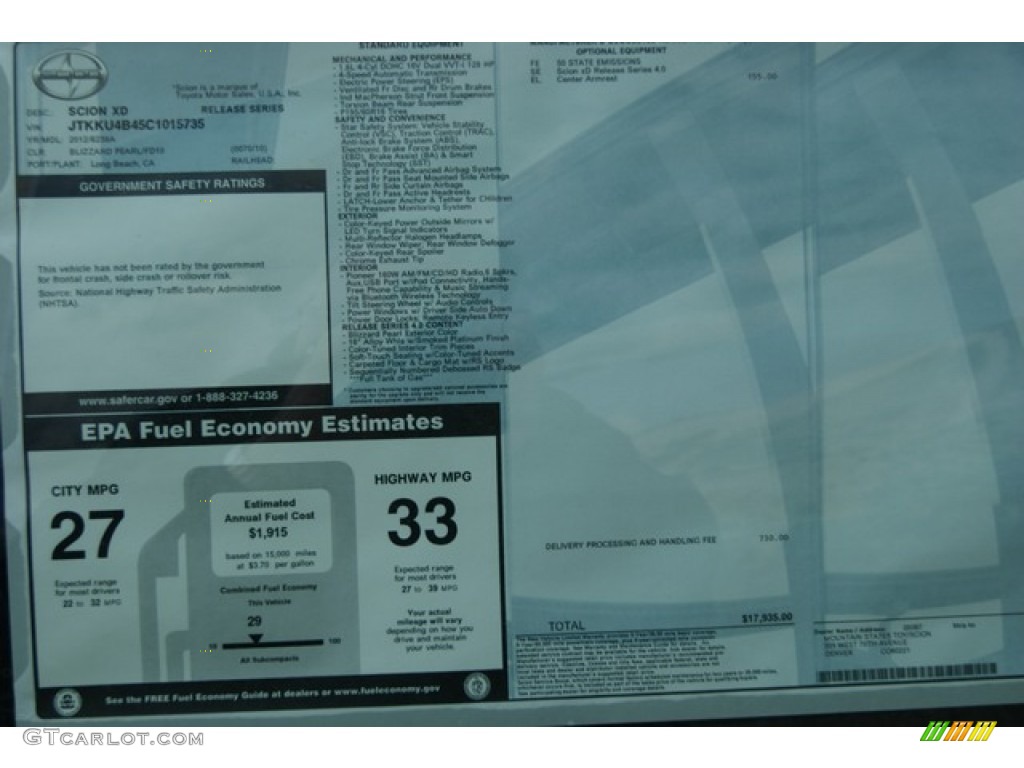 2012 Scion xD Release Series 4.0 Window Sticker Photos