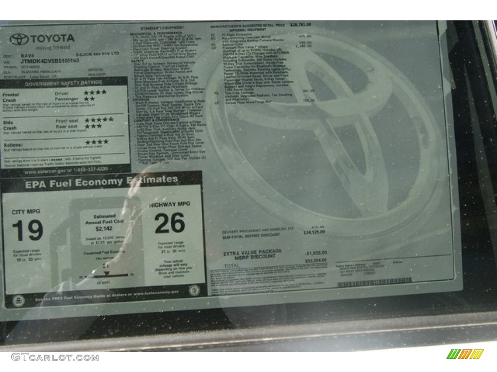 2011 Toyota RAV4 V6 Limited 4WD Window Sticker Photos