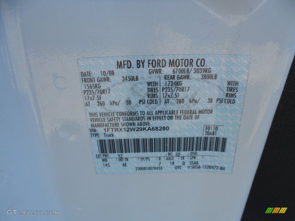 2009 F150 Color Code YZ for Oxford White Photo #56389666