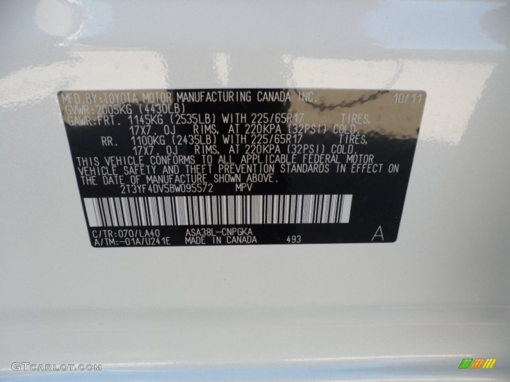 2011 RAV4 Color Code 070 for Blizzard White Pearl Photo #56390341