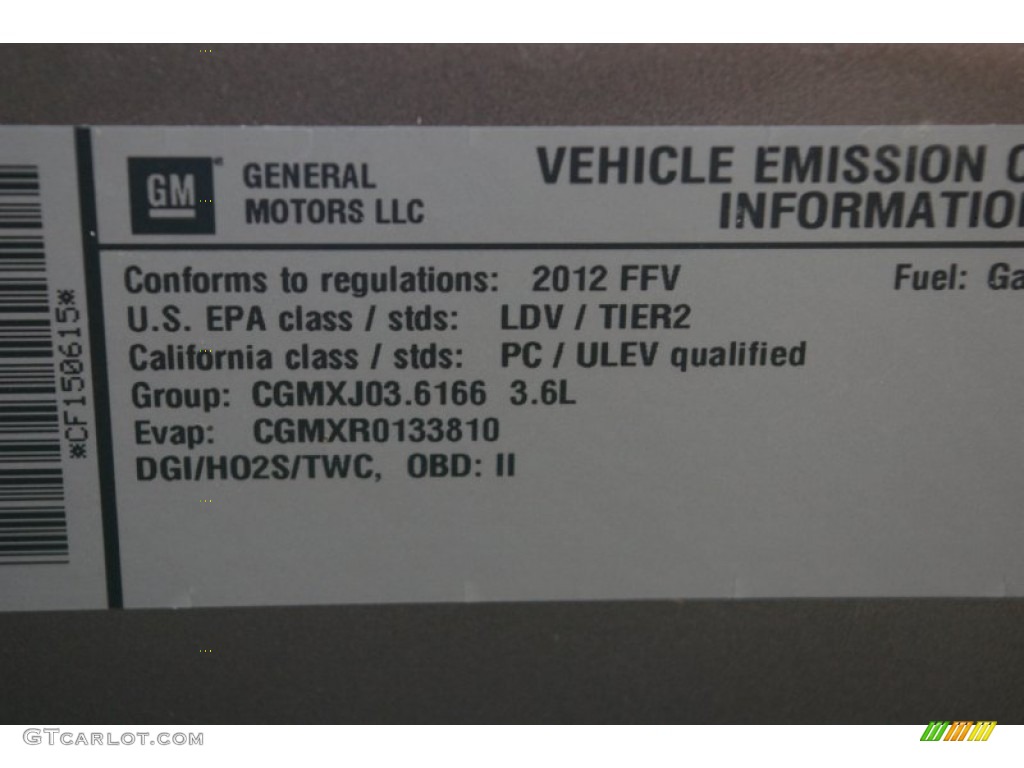 2012 Buick LaCrosse AWD Info Tag Photo #56391727