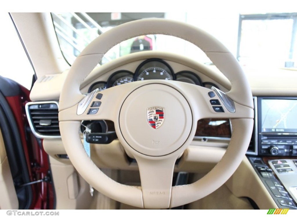 2012 Porsche Panamera 4 Luxor Beige Steering Wheel Photo #56392063