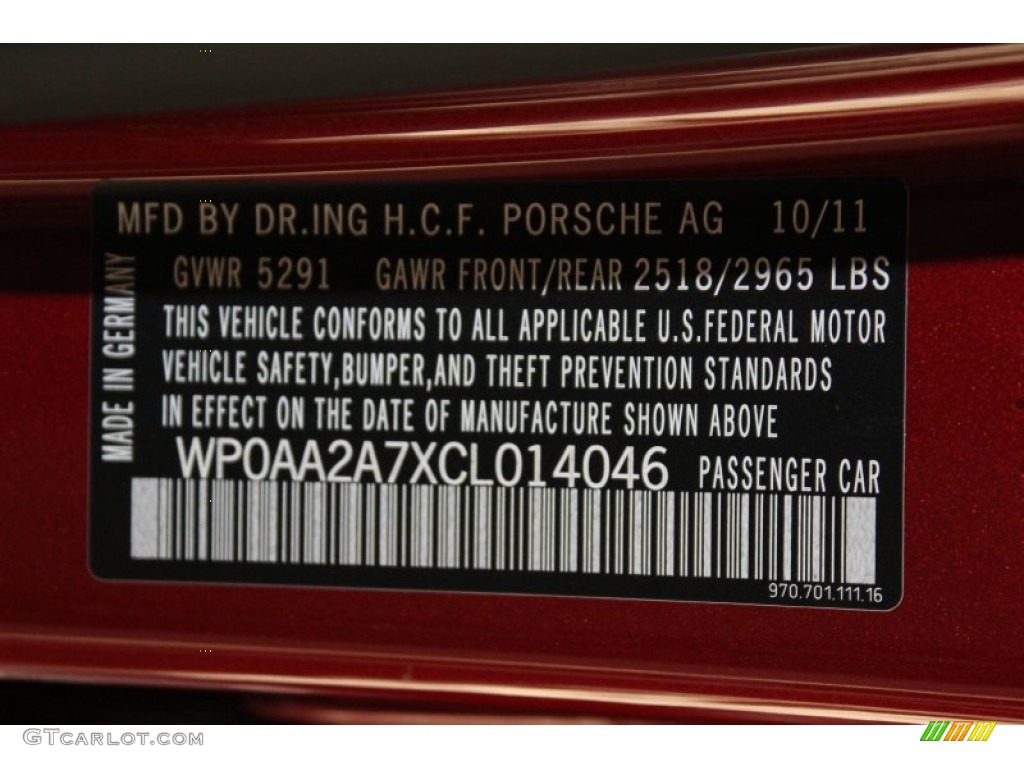 2012 Porsche Panamera 4 Info Tag Photo #56392222