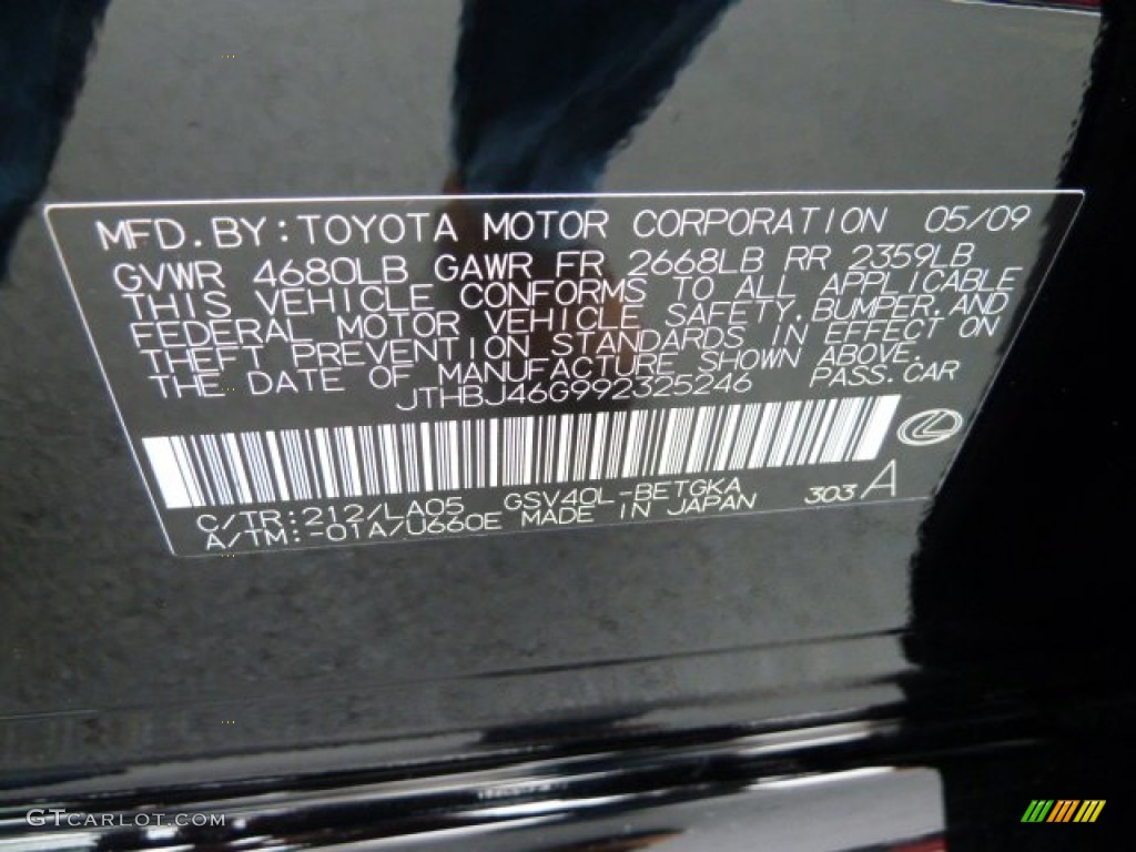 2009 ES Color Code 212 for Obsidian Black Photo #56394799