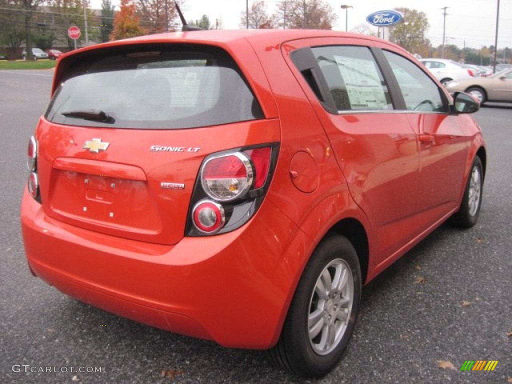 Inferno Orange Metallic 2012 Chevrolet Sonic LT Hatch Exterior Photo #56395390