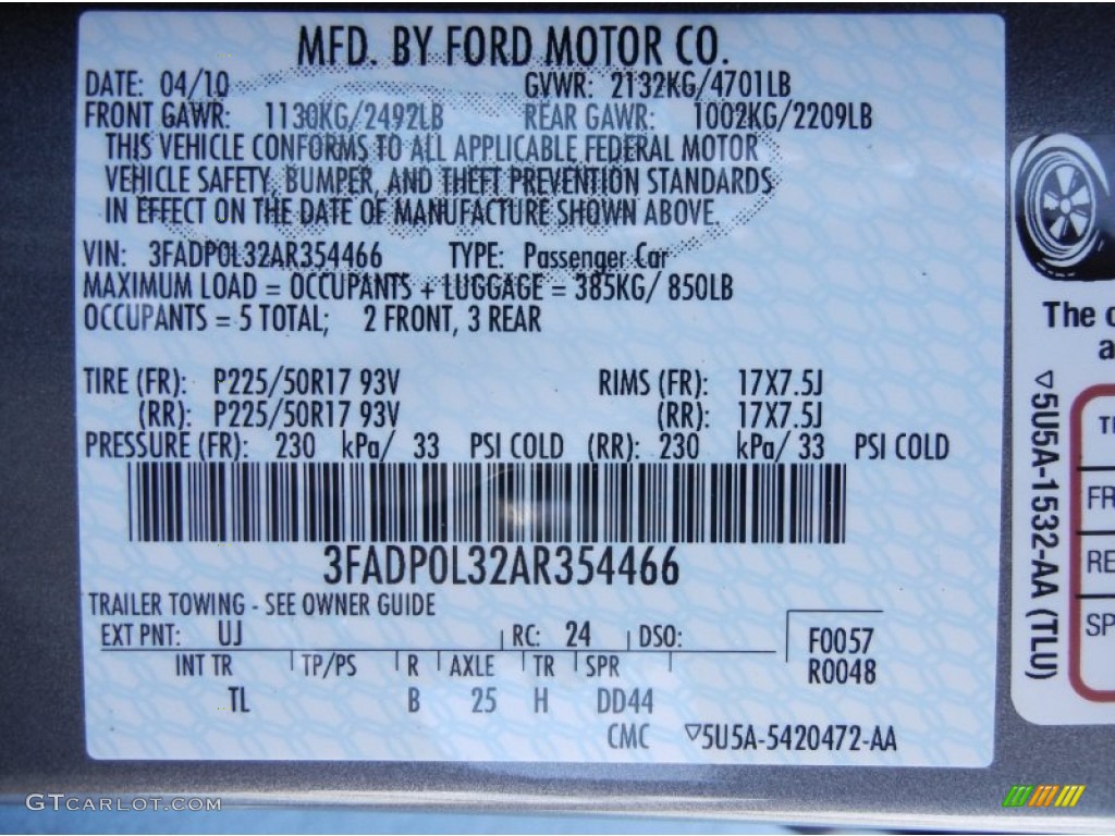 2010 Fusion Color Code UJ for Sterling Grey Metallic Photo #56399365