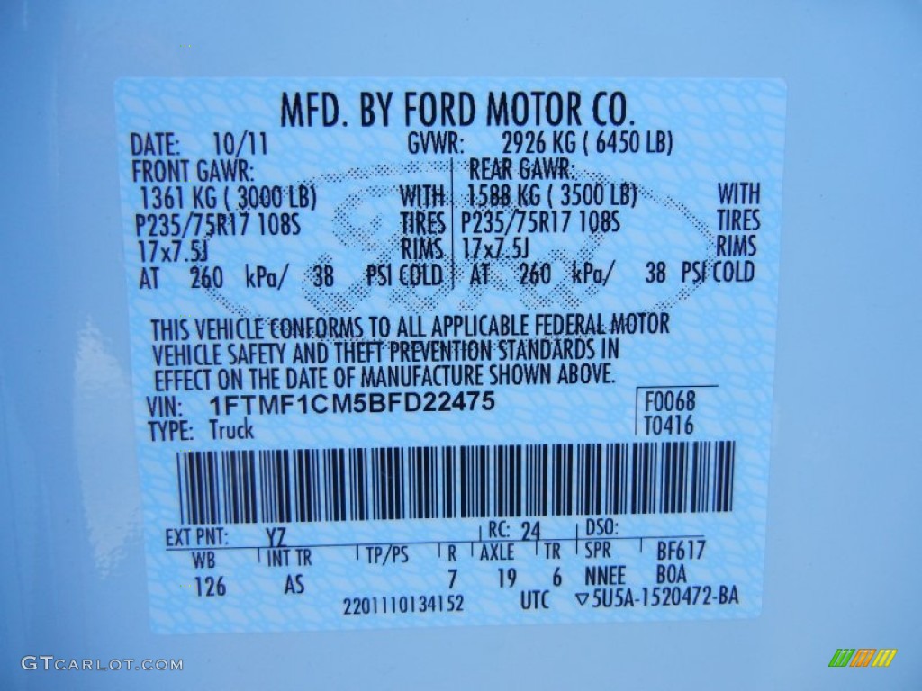 2011 F150 Color Code YZ for Oxford White Photo #56401834