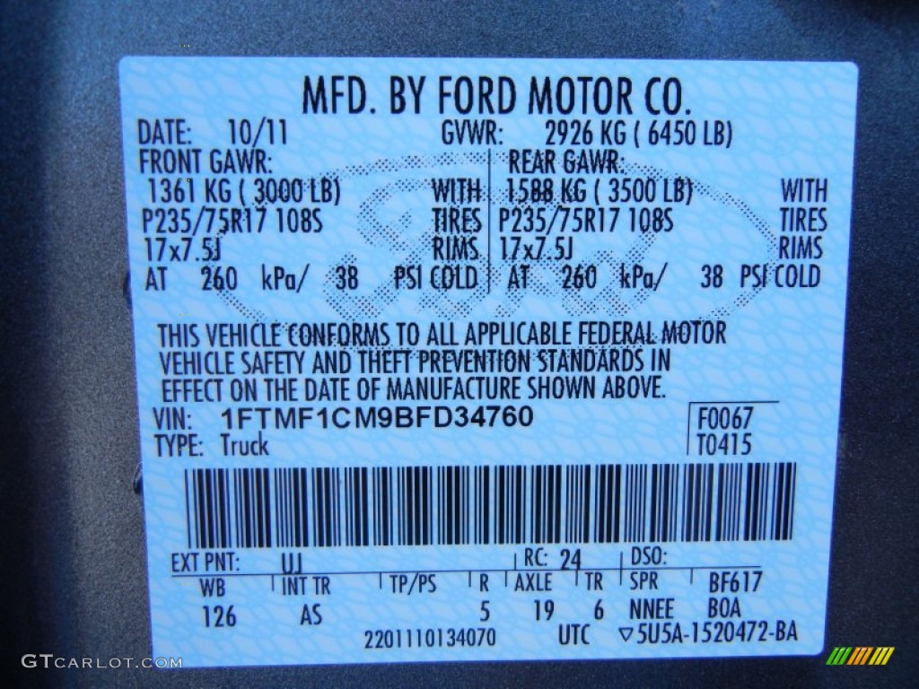 2011 F150 Color Code UJ for Sterling Grey Metallic Photo #56401933