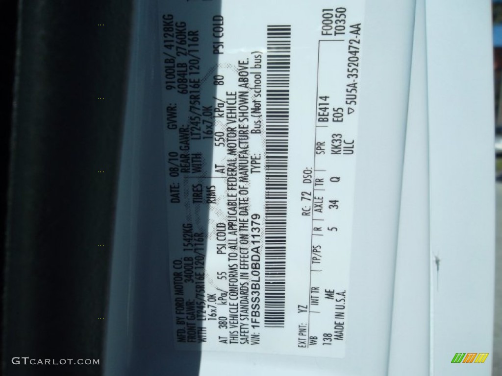 2011 E Series Van Color Code YZ for Oxford White Photo #56403274