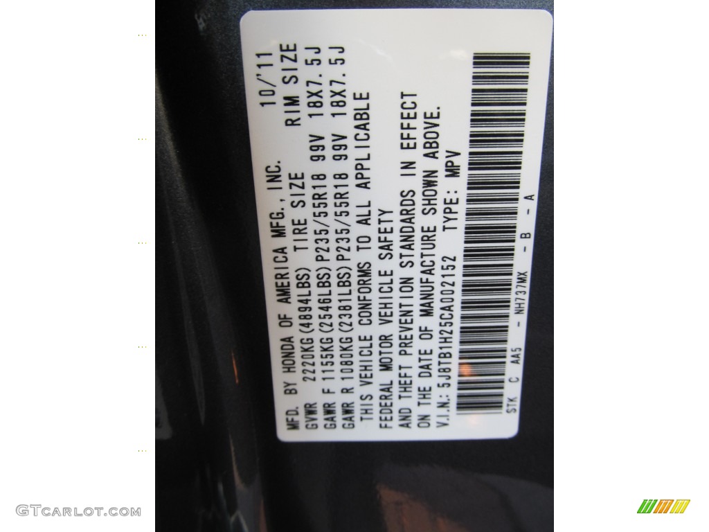 2012 RDX Color Code NH737MX for Polished Metal Metallic Photo #56408032